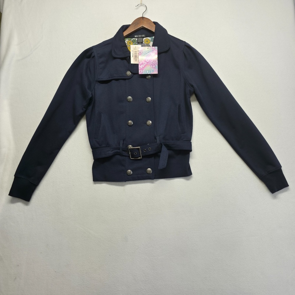 Miss Chievous Women's Blue Button Up Knit Jacket with Belt Size XL NWT